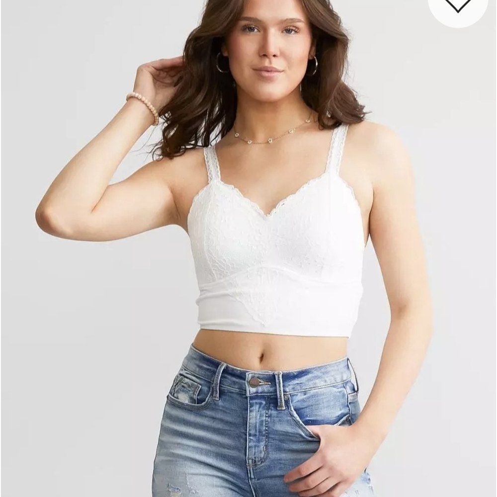 Buckle White Lace Detail Crop Top